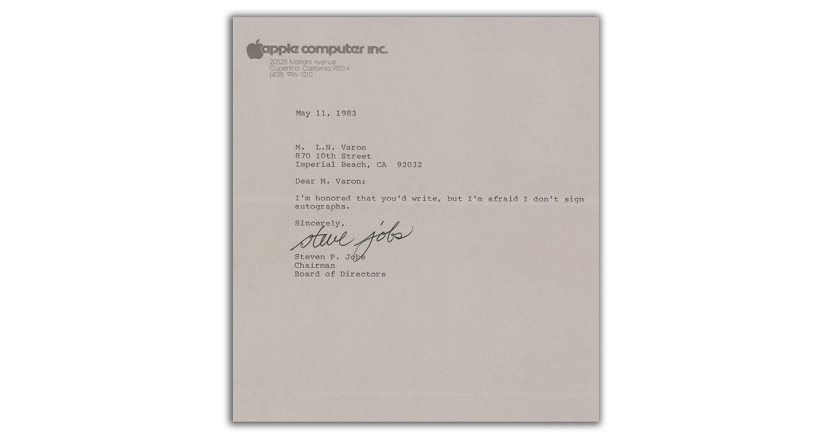 In 1983 they wrote Steve Jobs a letter asking for his autograph, which he replied