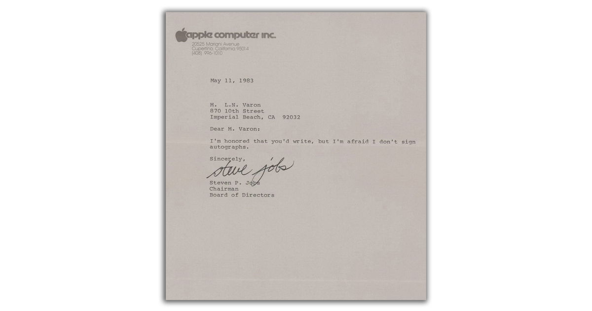 In 1983 they wrote Steve Jobs a letter asking for his autograph, which he replied