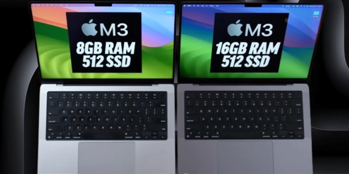 The test shows the biggest difference between a MacBook Pro with an M3 chip with 16GB of RAM and a MacBook Pro with 8GB.