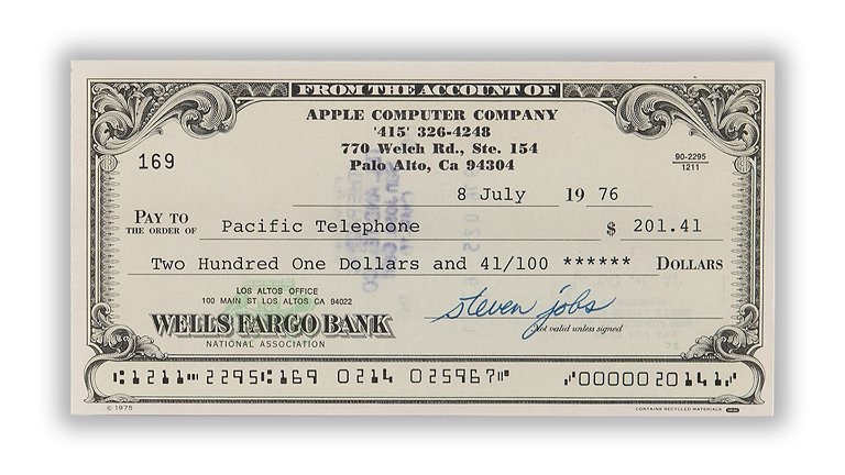 Este histórico cheque firmado por Steve Jobs sale a subasta y puede batir todos los récords